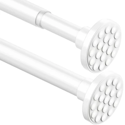 Image of Curtain Pole, No Drilling, Extendable Telescopic Clothes Rail, Shower Extra Length Rod for Bathroom, Bedroom, White (85 155CM, Φ32 mm)