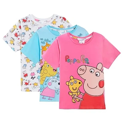 Image of Peppa Pig Girls 3 Pack T Shirts Kids Dress Up Tops Little Shirt for Summer Multi Tees Gift Set Size 18 24 Months