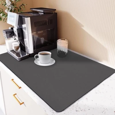 Image of SOQKEEN Kitchen Super Absorbent Draining Mat 20&quot;x16&quot; Dish Drying Non Slip Grey Coffee Machine Counter for Bar Worktop