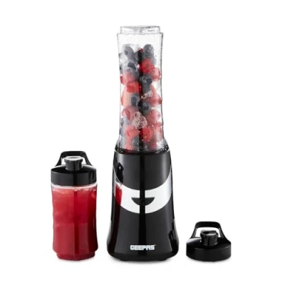 Image of Geepas Personal Blender Smoothie Milkshake Maker Mini Travel for Protein Shakes with 2 Easy to Clean BPA Free Tritan Sports Bottles Leak Proof Lids (350W)