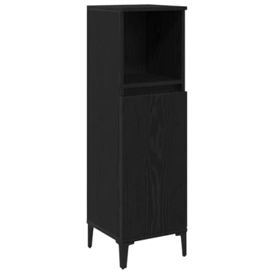 Image of vidaXL Bathroom Cabinet Black Oak Solid Wood/MDF Versatile Storage &amp; Trendy Design for Indoor Use Matte Finish