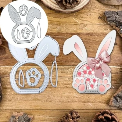 Image of Bunny Layer Shaker Metal Die Cuts, Easter Rabbit Cutting Dies Cut Stencils Card Paper Craft DIY Template Album Embossing for Making Scrapbooking