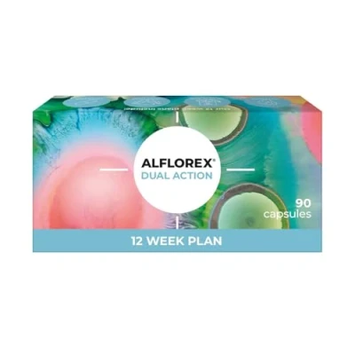 Image of Alflorex Dual Action 12 Week Plan Daily Gut Health Probiotics Supplement with Bifidobacterium Longum Bacteria strains 35624 and 1714 + Calcium Vitamin B6 Bacterial Cultures 90 Capsules