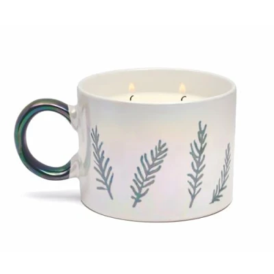 Image of Paddywax Holiday Candles Cypress &amp; Fir 2 Wick Scented Candle in Reusable Ceramic Mug, 226g, White