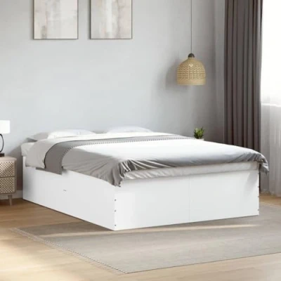 Image of vidaXL Engineered Wood King Size Bed Frame 150x200 cm White Bedstead with Plywood Slats, Modern Bedroom Furniture, Easy to Assemble
