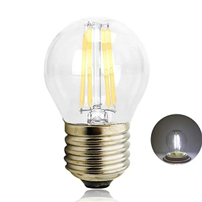 Image of 4W G45 E27 LED Filament Light Bulb, 40W Incandescent Replacement, Daylight Cool White 6000 6500K, Edison Screw Glass Classic Globe Lamp Bulb