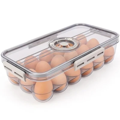 Image of Belle Vous Egg Storage Container with Timer Lid for Refrigerator BPA Free Plastic 18 Holder Tray Portable/Stackable Clear Organiser Box Fridge Month/Day Transparent