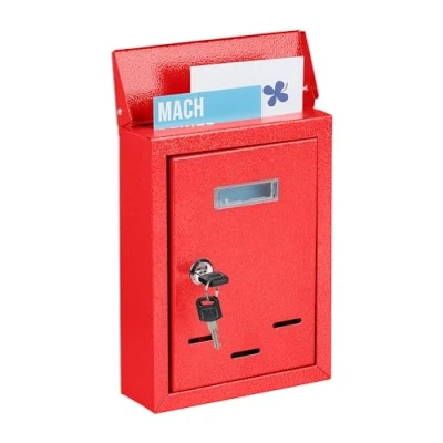Image of Relaxdays Letter Box with Name Plate, 90% iron 10% plastic, Red, 26.5 x 19 6.5 cm