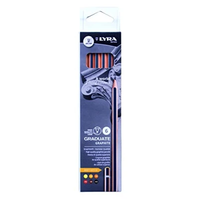 Image of LYRA Graduate Graphite Pencils, 6 Pieces, Assorted Grades, Lead, Artistic Drawing, Cardboard Box, Ideal for Student Artists &amp; Schools