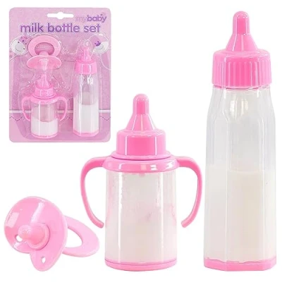 Image of BiBi Doll Magic Milk Bottle, Cup and Pacifier Dummy, 3 Piece Feeding Set for Reborn Babies Dolls, Pretend Role Play Toy Children Years+
