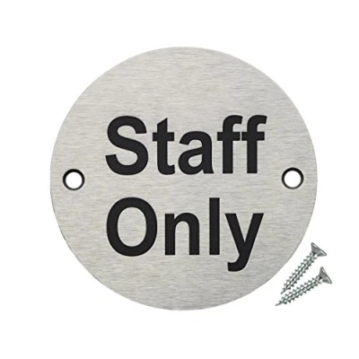 Image of Fire Door Guru® Staff Only Sign 76mm Disc Stainless Steel Safety Fixings Included