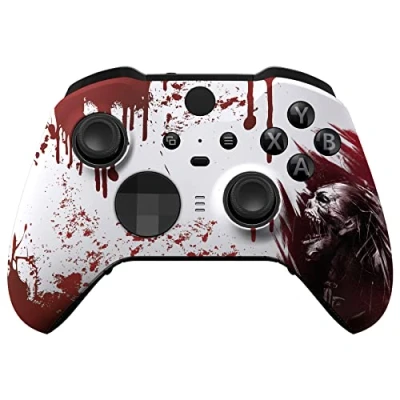 Image of eXtremeRate Blood Zombie Replacement Faceplate Cover for Xbox One Elite Controller Series 2 (Model 1797), Soft Touch Front Housing Shell Case &amp; Accent Rings Core