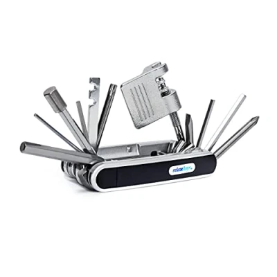 Image of Relaxdays Multi Tool Bicycle Kit 2.5 x 9 4.5 cm Purpose Function Repair Set for Bike Repairs with Tire Level, Screw Driver and Chain Ideal Travel, Black
