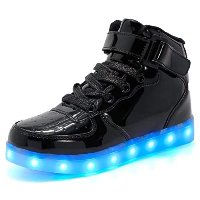 Image of Unisex Women Men LED Light up Shoes7 Colors Flashing Trainers High top USB Charging Sneakers for Boys and Girls,Kids Energy Lights (Black1, Numeric_4)
