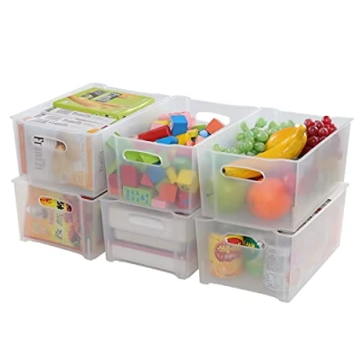 Image of Bblina 6 pack Plastic Stackable Storage Bins, Clear Fridge Organiser Box bins