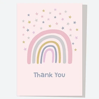 Image of Ready To Write Thank You Open Out Cards Boho Rainbow Pack of 10. Card, Rainbow, Cute, Colourful, You. (11 0052)