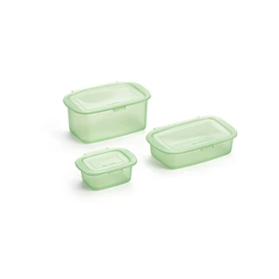 Image of Lékué Reusable Silicone Food Storage Box Container Set of 3. Includes 0.2 L,0.5 L, 1.0L