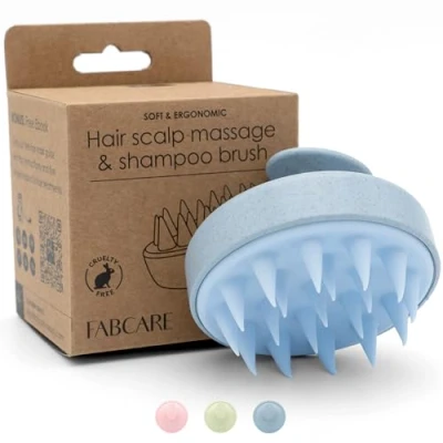 Image of FABCARE Scalp Massage Brush Head &amp; Hair Growth for All Types Wheat Straw Silicone Exfoliating Wet Dry Blood Circulation, Treatment Scalp, Blue