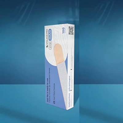Image of Nail File Disposable White Staleks PRO papmAm Files on a Wooden Base DWCE 22 Expert 100/150/ 180/240 grit (25 pcs) Manicure Pedicure Shellac NAI Salon (100 grit)