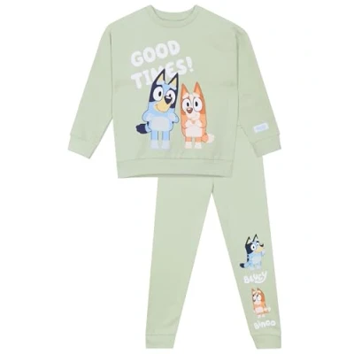 Image of Bluey Sweatshirt and Joggers Set Boys Co Ord Official Merchandise Green 3 4 Years