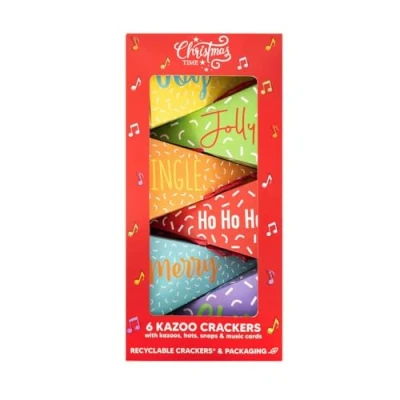 Image of Harvey &amp; Mason Pyramid Kazoo Christmas Crackers Pack Of 6 Musical Family Festive Bright Colour