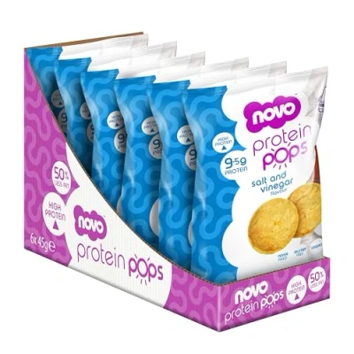 Image of Novo Nutrition Protein Pops Healthy Savoury Snack with High Protein, Low Sugar and Fibre Pack of 6 x 45g (Salt Vinegar)