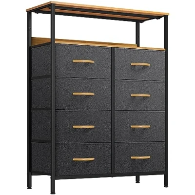 Image of YITAHOME Chest of Drawer Bedroom with 8 Drawers Storage Unit Steel Frame Wood Top Fabric Dresser for Living room, Nursery, Closet,Dark Gray
