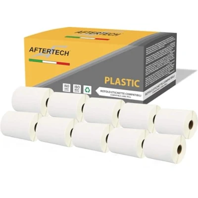 Image of AFTERTECH 10 x 4XLP 4XL 104 159 mm Compatible Adhesive Waterproof Plastic Labels Rolls (220 Labels/Roll = 2200 Total) for Dymo LabelWriter Printer 10x4XLPLA