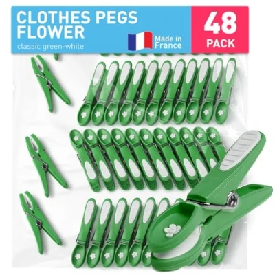 Image of culiclean Clothes Pegs for Washing Line Strong Soft Grip 48 pcs Flower classic green white Non Slip Heavy Duty Large Plastic Laundry Peg Secure Rubber Mark Free