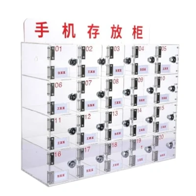 Image of 20 Slots Mobile Phone Storage Transparent Acrylic Box Lockable Desktop Cabinet For Factory Employees