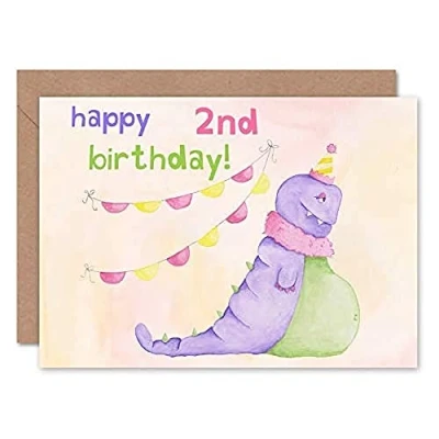Image of Wee Blue Coo Wild Monsters Marigold 2nd Happy Birthday Sealed Greeting Card Plus Envelope Blank inside
