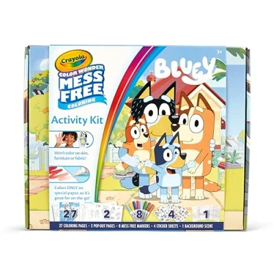 Image of Crayola Color Wonder Bluey Activity Kit, Mess Free Coloring, 8 Markers, 27 Coloring Pages, 4 Metallic Stickers, Gifts, 3+, 757161