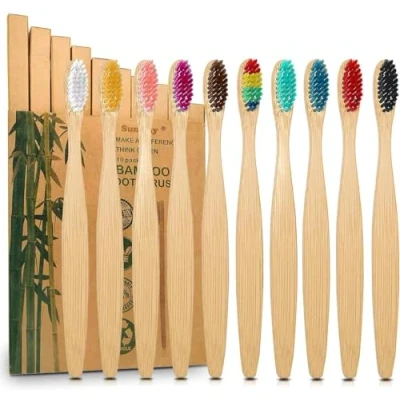 Image of HOT BARGAINS 10 X Bamboo Toothbrushes Adult Soft Bristles 100% Biodegradable Handle, BPA Free