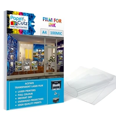 Image of Papercutz A4 Laser Acetate Sheets (50 Sheets), 100 Micron A4, Transparent Paper for Printing, Overhead Projector Film, OHP Sheet, Clear Plastic Sheeting Crafting