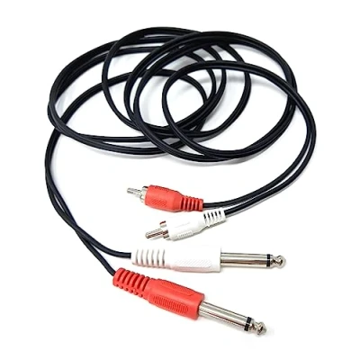 Image of DRUT 2m Twin 6.35mm MONO Jack Plugs to 2 x RCA Phono OFC Audio Cable Male Lead (6.5ft)
