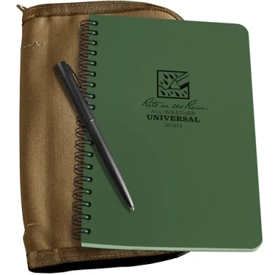 Image of Rite in the Rain Weatherproof Side Spiral Kit: Tan CORDURA® Fabric Cover, 4.625&quot; x 7&quot; Green Notebook, and Pen (No. 973 KIT)