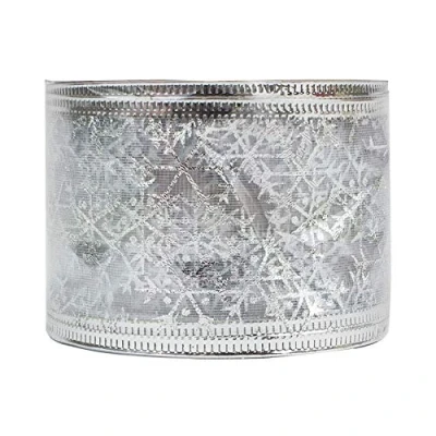 Image of Silver Christmas Wired Ribbon 5cm x 2.75m pack of 3