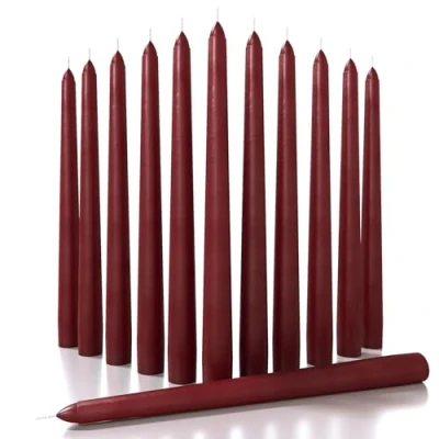 Image of CANDWAX 30 cm Taper Candles Set of 12 Dripless and Smokeless Candle Unscented Slow Burning Sticks Ideal as Christmas or Dinner Burgundy
