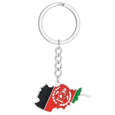 Image of JSGHGDF Afghanistan Map Key Chain For Women Men Titanium Steel Gold Silver Color Afghan Maps Flag Keyring Bag Car
