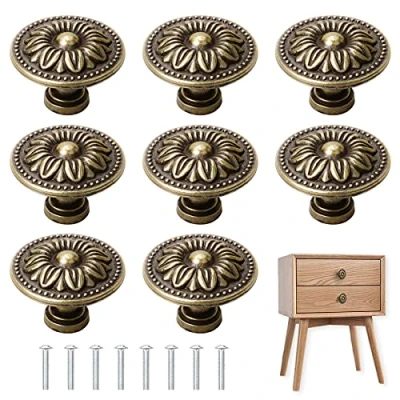 Image of 8 Pcs Antique Bronzy Cabinet Knobs,Vintage Handles Cupboard Retro Bronze Drawer Pull Knobs, Handle for Wardrobe Furniture Hardware, 30mm Diameter