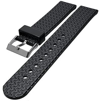 Image of Black Rubber Divers Watch Strap 20mm Tyre Tread Pattern