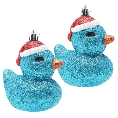 Image of Christmas Concepts® Pack of 2 110mm (4.3&quot;) Turquoise Glittery Festive Duck Baubles Tree Decorations