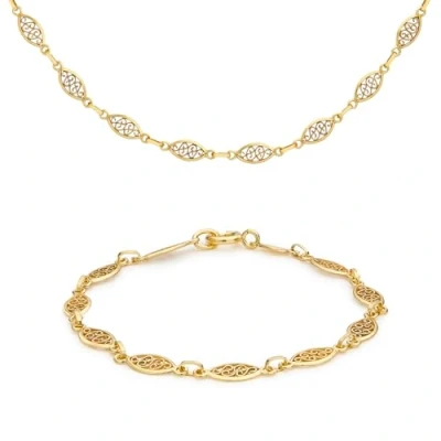 Image of Carissima Gold Women&#039;s 9ct Yellow Filigree Oval Chain Necklace and Bracelet Set (46cm/18&quot; 18cm/7&quot;)