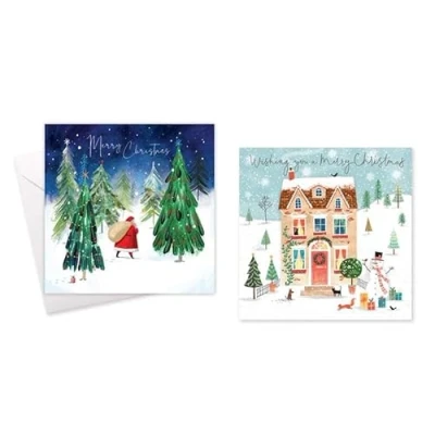 Image of Pack Of 10 Christmas Greeting Card Square Cards Random Design