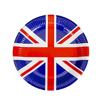 Image of SHATCHI 10pcs Union Jack Paper Plates 23cm Tableware Party Supplies Disposables Britain Sporting Events Pub BBQ Royal Theme Table Decorations