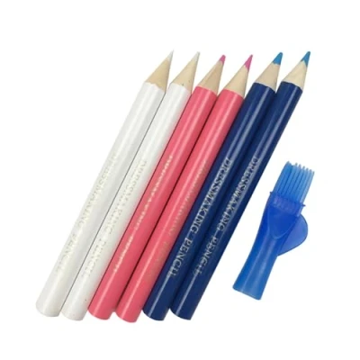Image of 6 Pieces Sewing Fabric Pencils with Brush Tailor Marking Pencil Chalk Tracing Tools Mark for