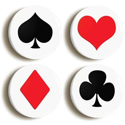 Image of PLAYING CARD SUIT BADGE BUTTON PIN SET (Size is 1inch/25mm diameter) POKER