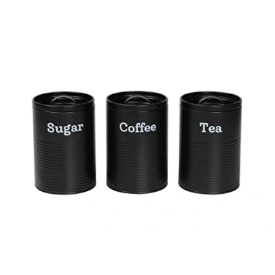 Image of EHC Set of 3 Tea, Coffee &amp; Sugar Kitchen Storage Canisters Jars Black