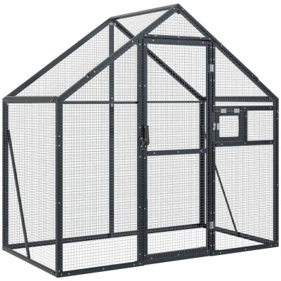 Image of vidaXL Aluminium Bird Aviary with Ample Activity Room, Wire Mesh Grid, Lockable Door &amp; Window, and Sturdy Frame Anthracite