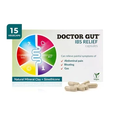 Image of Doctor Gut IBS Relief Capsules, 15 Caps Stomach Pain Relief, Bloating Trapped Wind &amp; Gas Drug Free, Natural Clay, Expels Harmful Causes of Irritable Bowel Syndrome